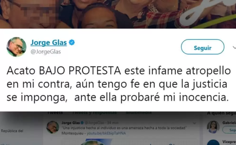 Vicepresidente dice que acata "bajo protesta" la prisin preventiva