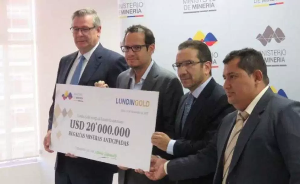 Lundin Gold entrega regalías mineras anticipadas al Estado por $ 20 millones
