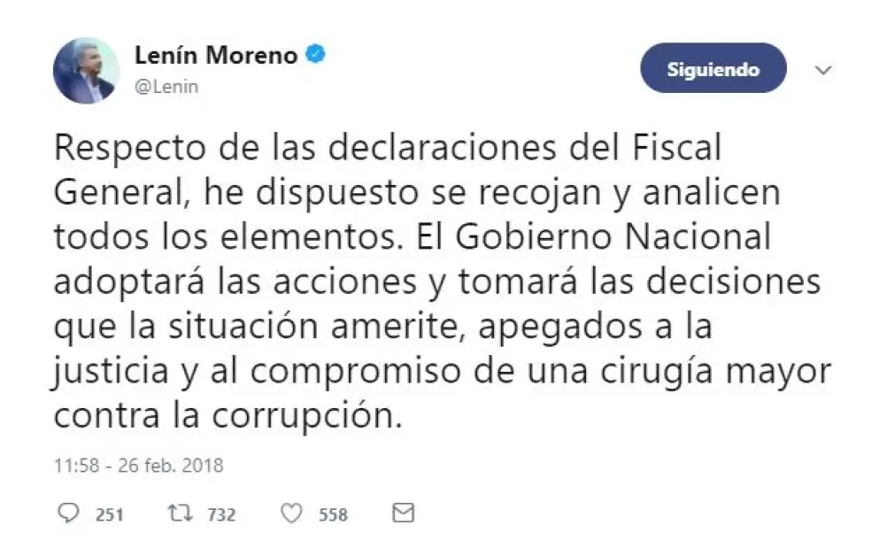 El presidente Lenn Moreno pide anlisis del audio presentado por la Fiscala