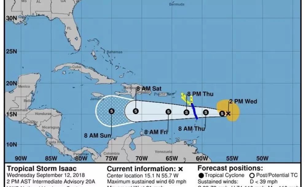 Efectos de tormenta Isaac empezarán a sentirse en R.Dominicana el viernes