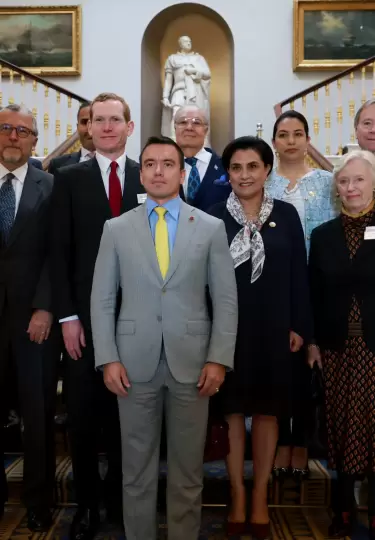 El presidente Daniel Noboa, tras la cita con empresarios londinenses.