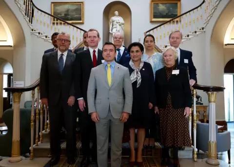 El presidente Daniel Noboa, tras la cita con empresarios londinenses.