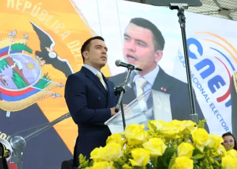 Daniel Noboa, presidente de la Rep�blica, durante la entrega de credenciales por parte del Consejo Nacional Electoral.