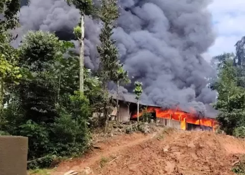 Guarida destruida durante operativo militar en la frontera norte.