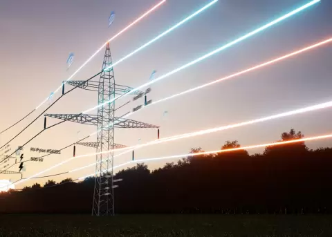 Visualizaci�n de la corriente de energ�a que viaja a trav�s de l�neas a�reas de transferencia el�ctrica.