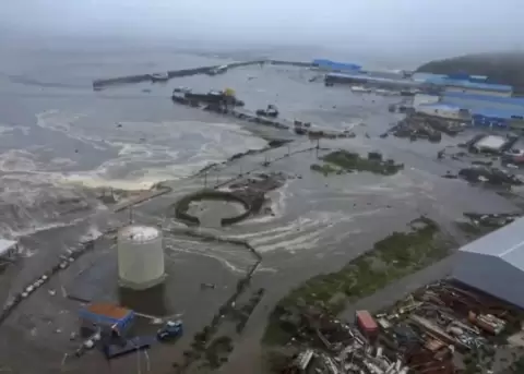 Una zona inundada en Severo-Kurilsk, regi�n de Sajal�n, Rusia.