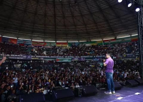 El presidente de Ecuador, Daniel Noboa, se dirige a sus simpatizantes en la convenci�n nacional de ADN, en Guayaquil.