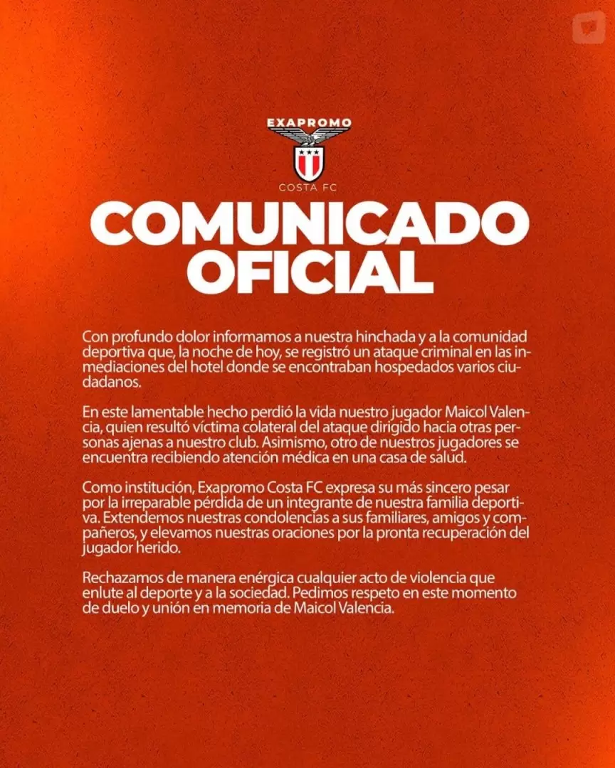 Comunicado del Exapromo, tras el ataque armado en Manta.