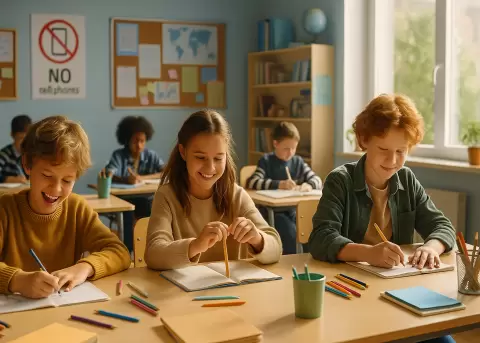 Las escuelas sin celulares en EE. UU. logran avances inesperados.