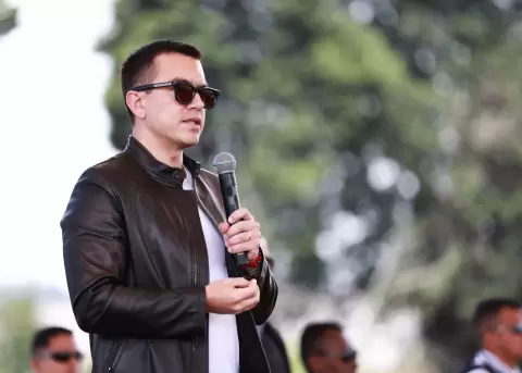 Daniel Noboa, presidente de la Rep�blica, durante la socializaci�n del programa 'Casa U'.