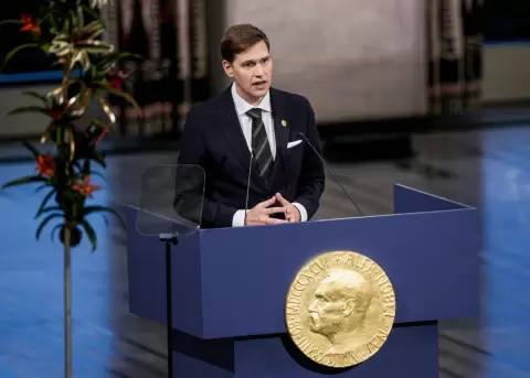 El presidente del Comit� Noruego del Nobel, J�rgen Watne Frydnes, este 10 de diciembre en Oslo.