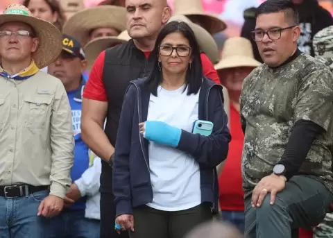 La vicepresidenta ejecutiva de Venezuela, Delcy Rodr�guez, participa en una marcha en Caracas (Venezuela), el 10 de diciembre de 2025. EFE/ Miguel Gut