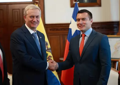 Jos� Antonio Kast, presidente (e) de Chile, y Daniel Noboa, primer mandatario de Ecuador, en el Palacio de Carondelet, en Quito, el 23 de diciembre.