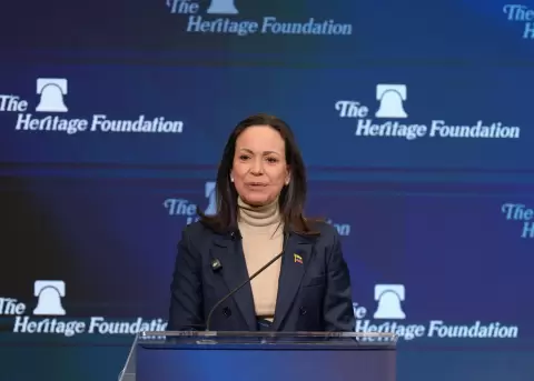 Mar�a Corina Machado, habla en una rueda de prensa este viernes, en Washington (Estados Unidos).