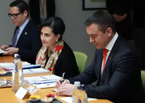 El presidente de la Rep�blica, Daniel Noboa, en una reuni�n con la titular del Parlamento Europeo, el 23 de enero de 2026.