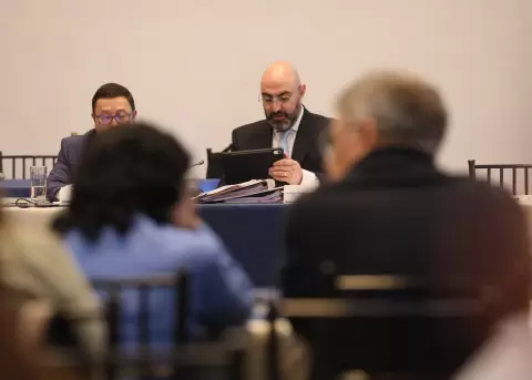 Mario Godoy, presidente de la Judicatura, durante la presentaci�n de su prueba documental en el proceso de juicio pol�tico, el 08 de febrero de 2026.