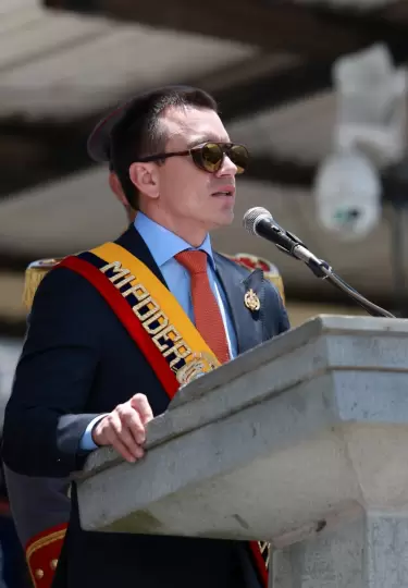 Daniel Noboa, presidente de la Rep�blica, durante la ceremonia de conmemoraci�n de la Batalla de Tarqui.