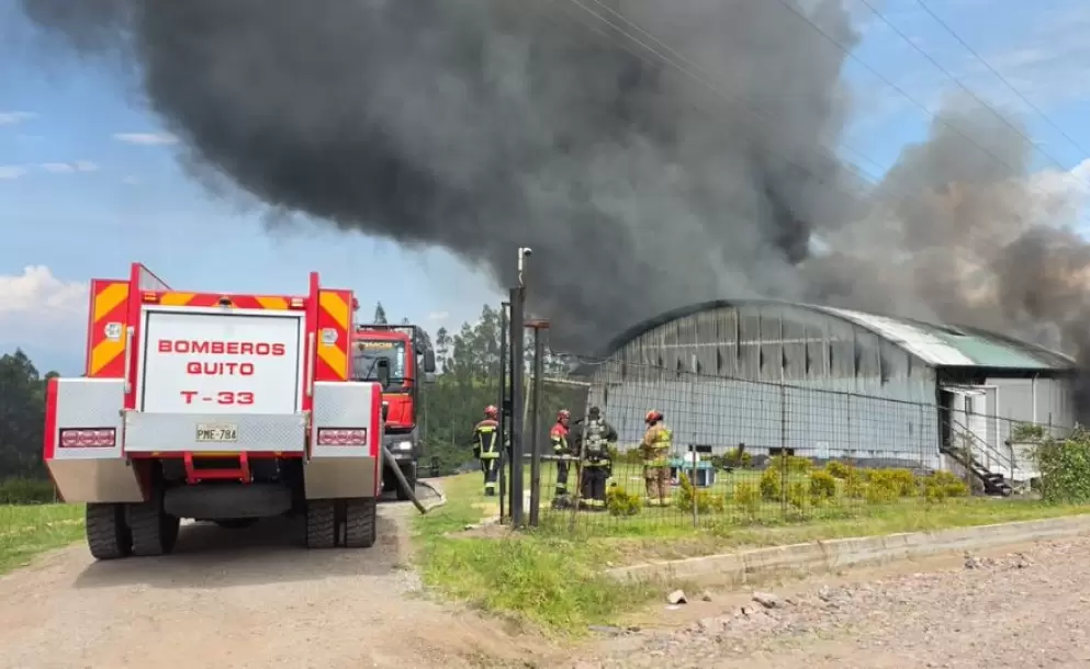 Bomberos combaten incendio en recicladora ubicada en Pifo