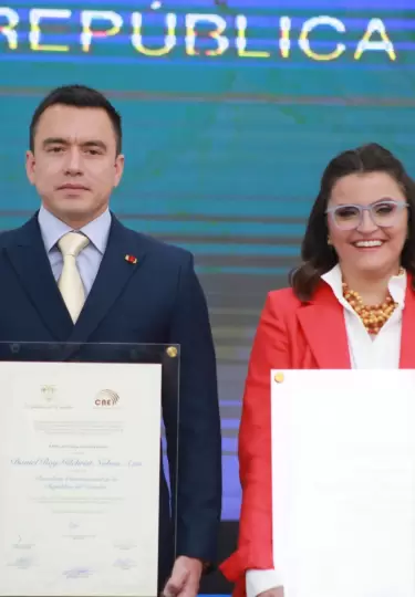 Daniel Noboa y Mar�a Jos� Pinto, presidente y vicepresidenta de Ecuador, el 15 de mayo de 2025.