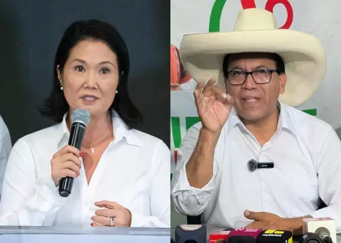 Los candidatos a la segunda vuelta presidencial en Per�, Keiko Fujimori (i) y Roberto S�nchez (d).
