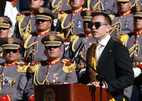 Daniel Noboa, presidente de la Rep�blica, en la ceremonia militar conmemorativa del 24 de mayo del 2026.