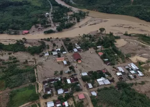 Vista a�rea de Zamora Chinchipe tras el aluvi�n del pasado 4 de julio del 2026.