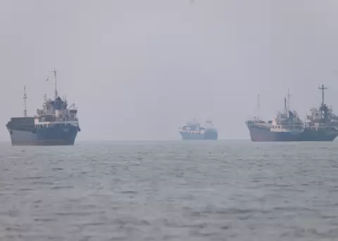 Vessels in the Strait of Hormuz near the beach of Bandar Abbas, Iran, June 30.