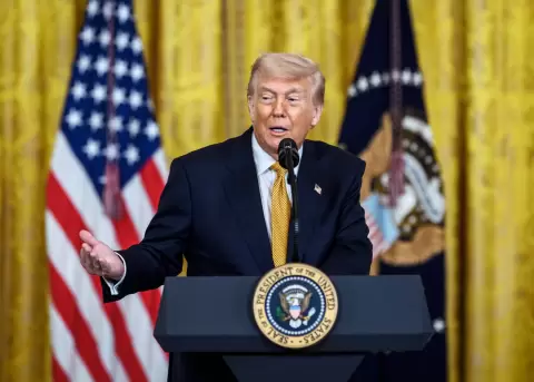 President Donald J. Trump delivers remarks at a Military Mothers' Day event, Wednesday, May 6, 2026, in the East Room of the White House.