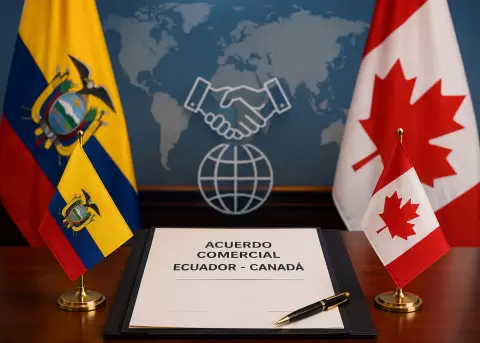 Imagen referencial de la firma del acuerdo comercial entre Ecuador y Canad�.