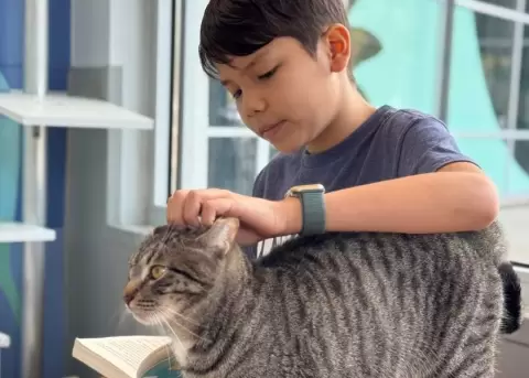 Los ni�os practican la lectura y crean v�nculos con los animales.