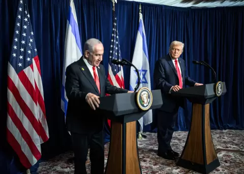 Benjam�n Netanyahu y Donald Trump en una conferencia de prensa el 29 de diciembre de 2025.
