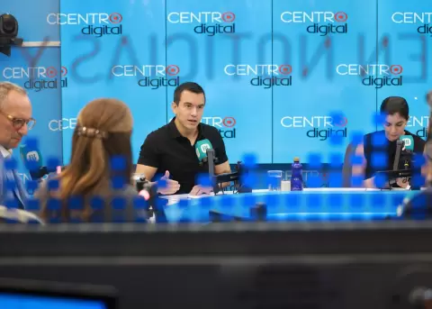 El presidente Daniel Noboa en una entrevista con Radio Centro , el 28 de agosto de 2026.