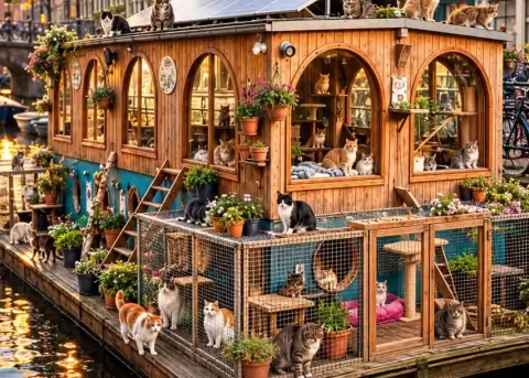 De Poezenboot es un hogar para gatos que esperan ser adoptados.